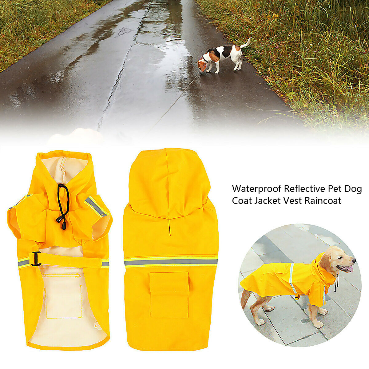 Waterproof Dog Raincoat With Hood And Reflective Safety Stripe