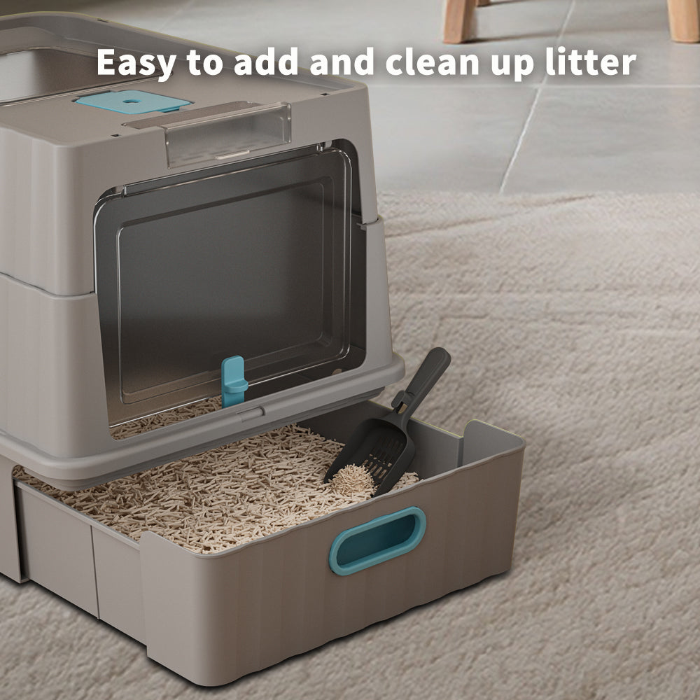 Fully Enclosed Top Entry Cat Litter Box With Scoop