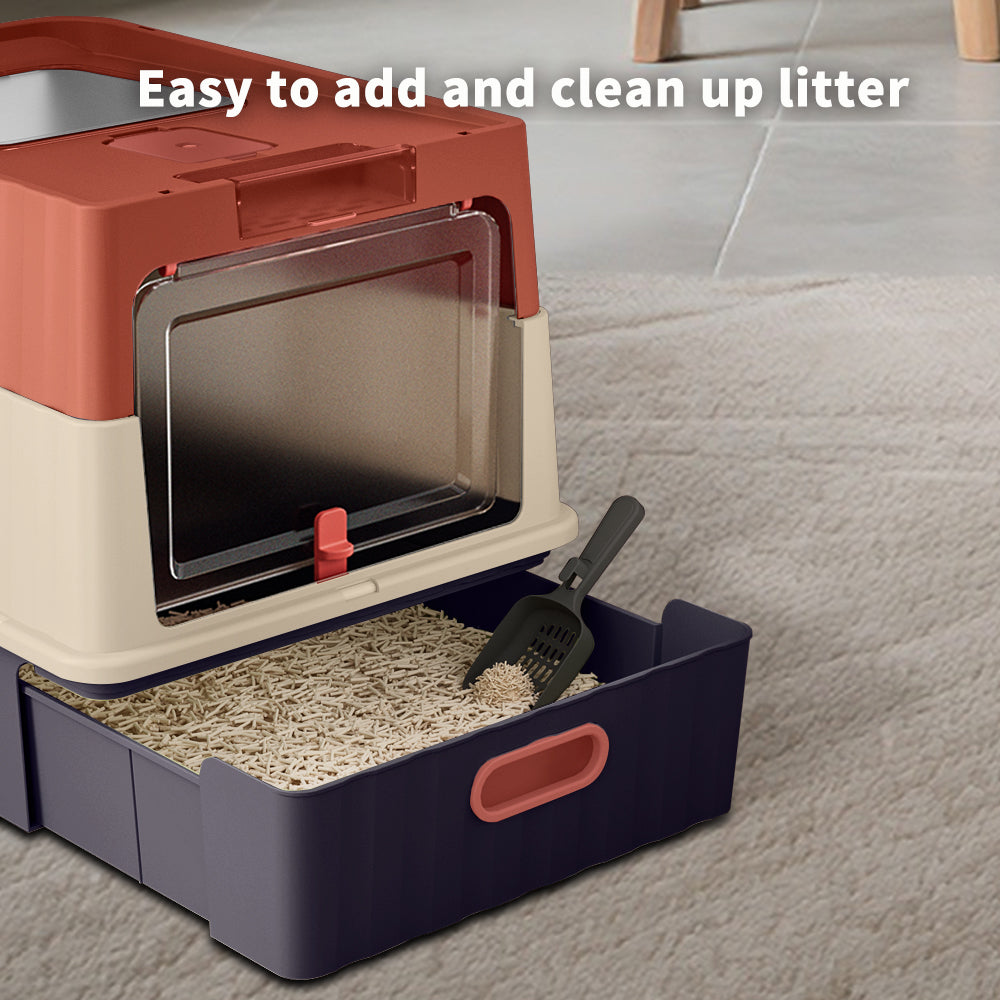 Fully Enclosed Top Entry Cat Litter Box With Scoop