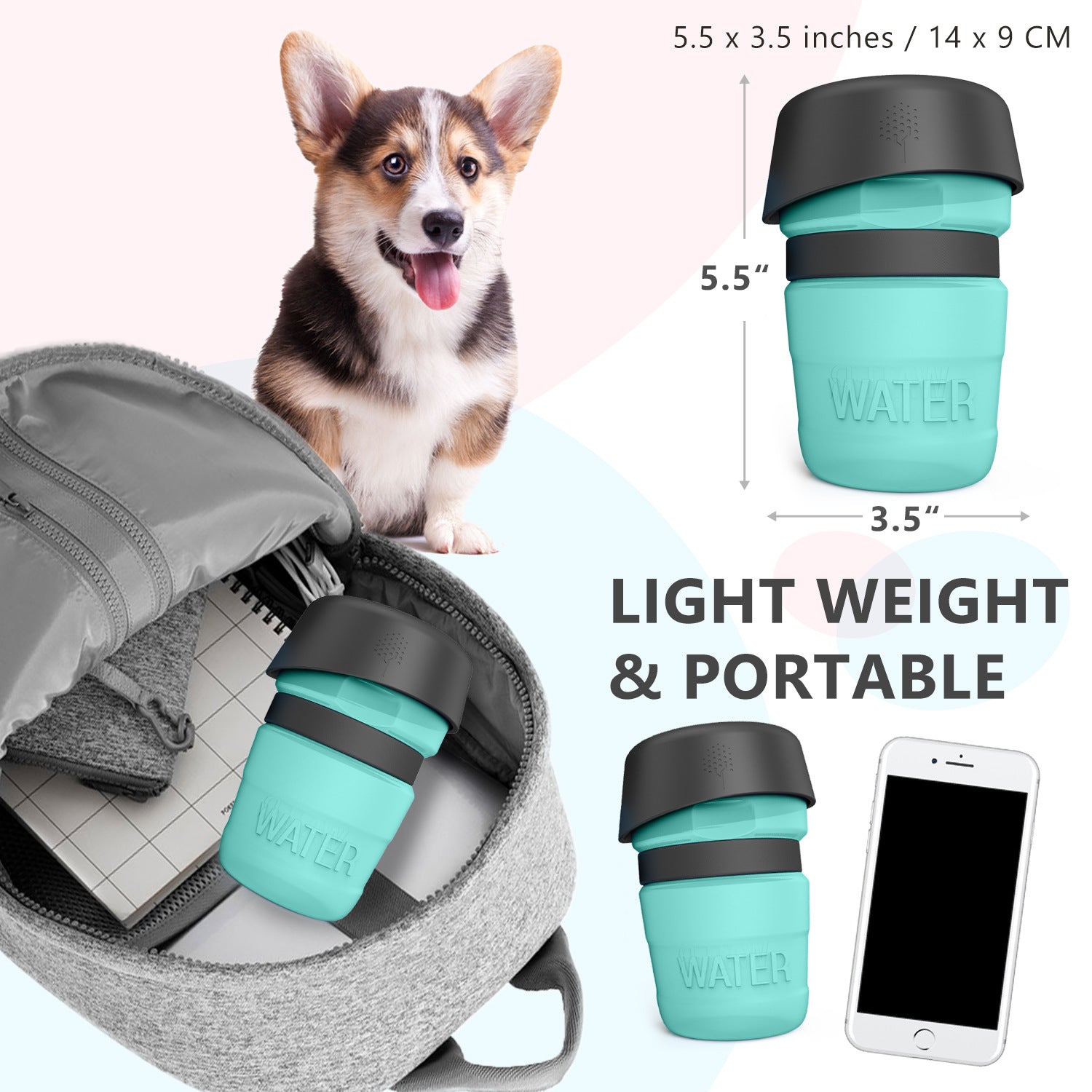 Foldable Dog Travel Water Bottle With Dispenser Trough