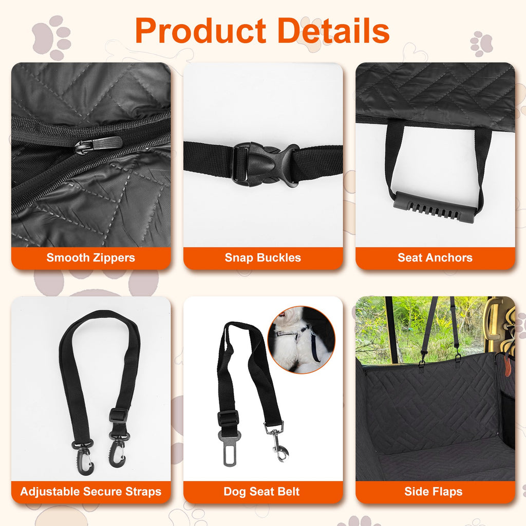 Waterproof Dog Car Back Seat Cover Hammock With Side Flaps