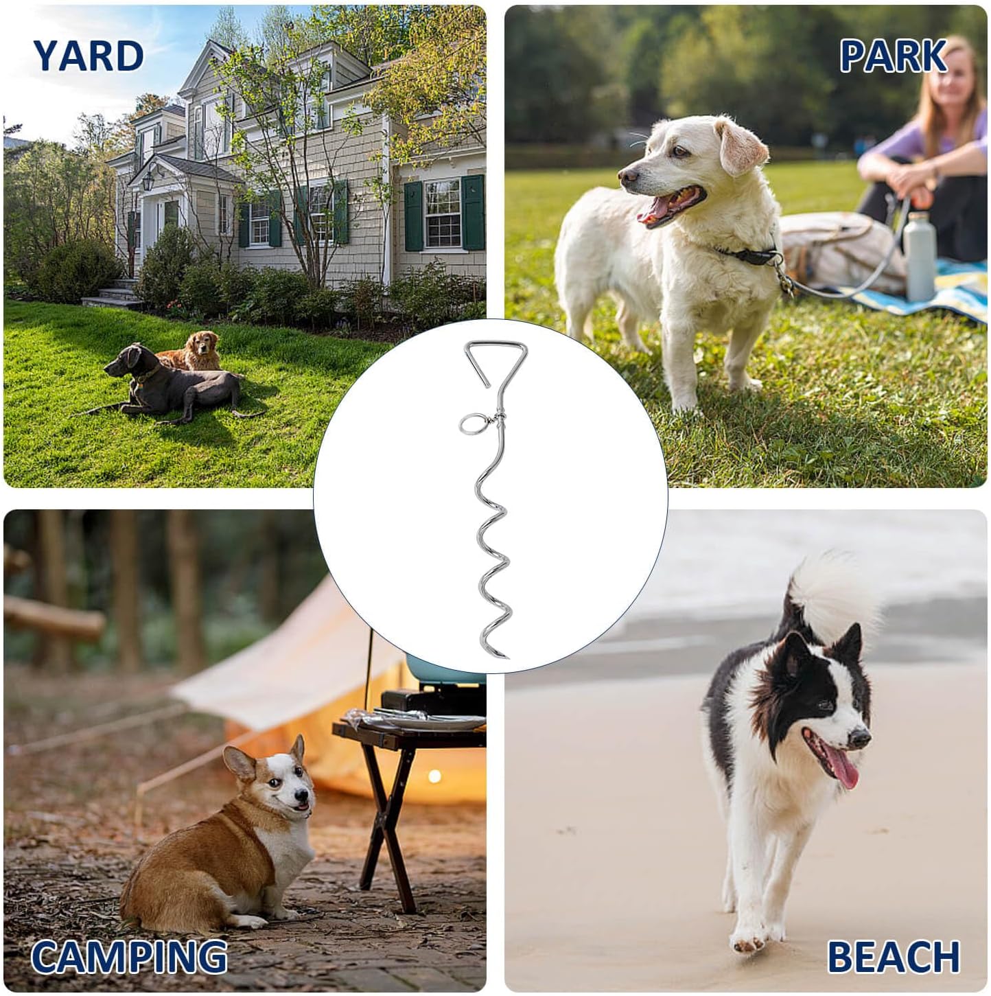 Spiral Dog Tie Out Stake Rust Resistant Secure Yard Anchor