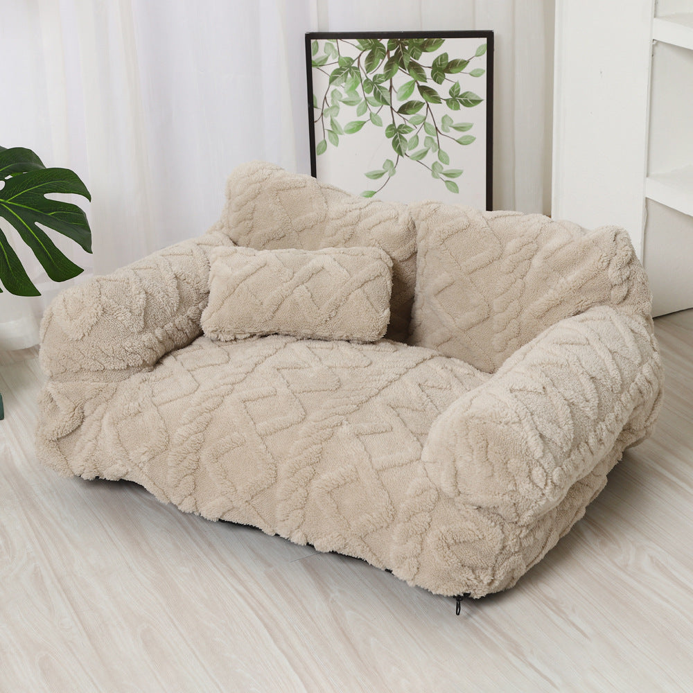 Pet Sofa Bed With Warming And Machine-Washable Cover