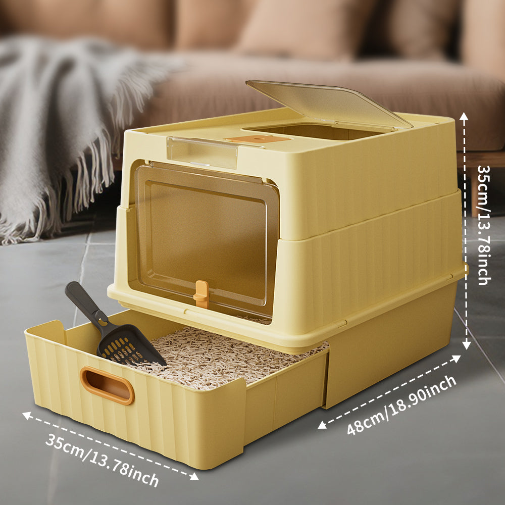 Fully Enclosed Top Entry Cat Litter Box With Scoop
