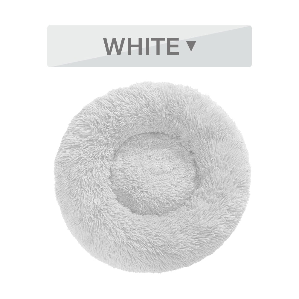Fluffy Donut Calming Dog Bed Warm Plush Pet Cushion
