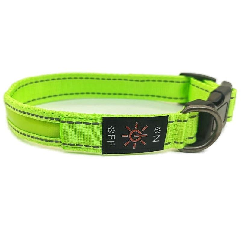 LED Glow Safety Dog Collar With Reflective Stripe