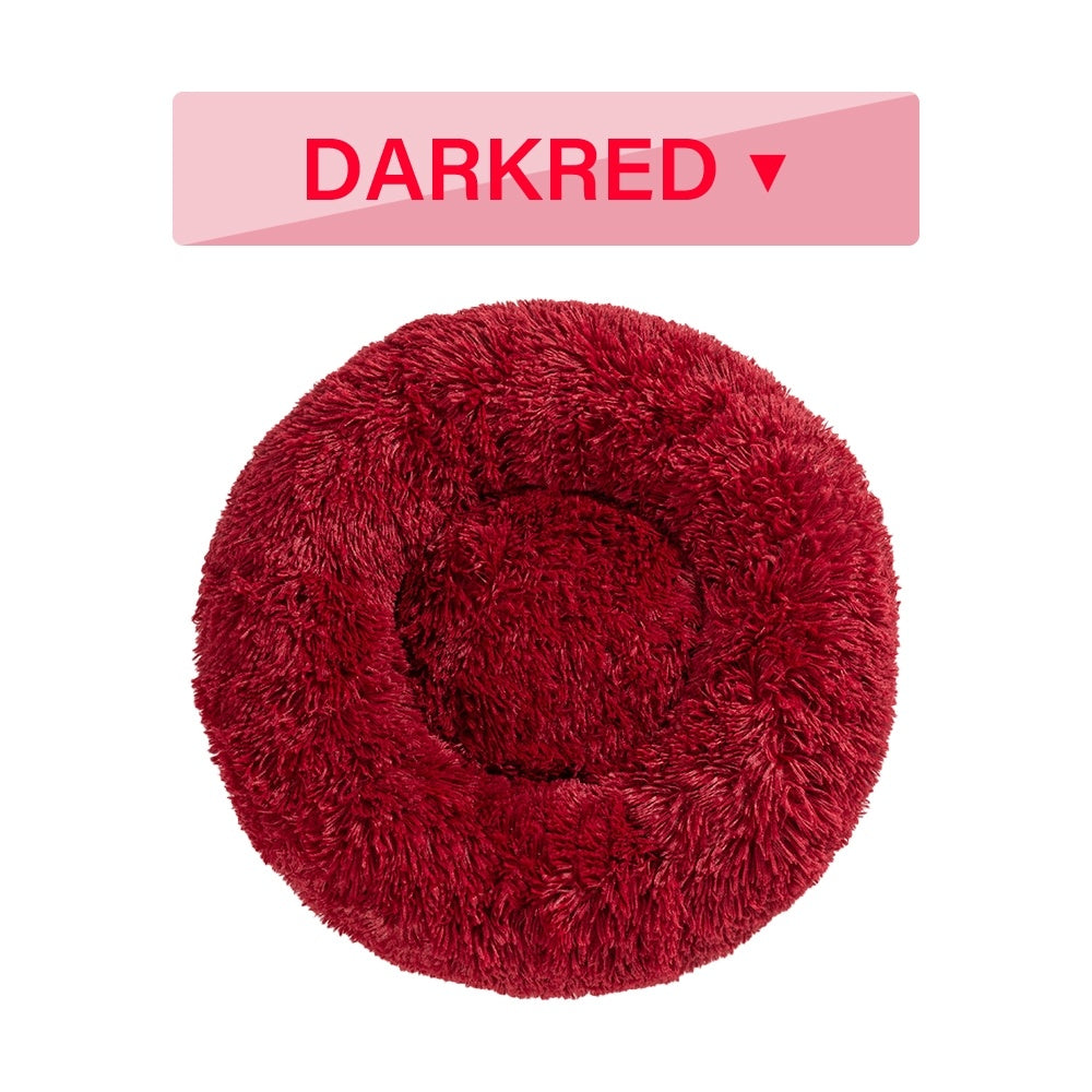 Fluffy Donut Calming Dog Bed Warm Plush Pet Cushion
