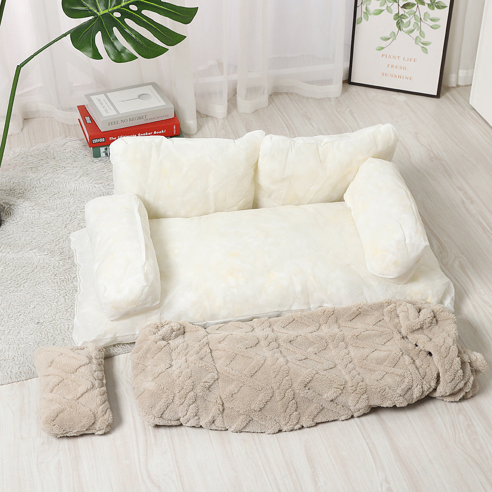 Pet Sofa Bed With Warming And Machine-Washable Cover