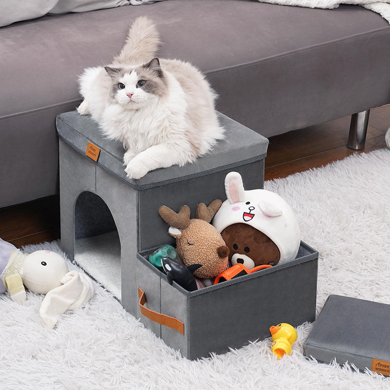 Foldable Pet Stairs With Hidden Storage Compartment
