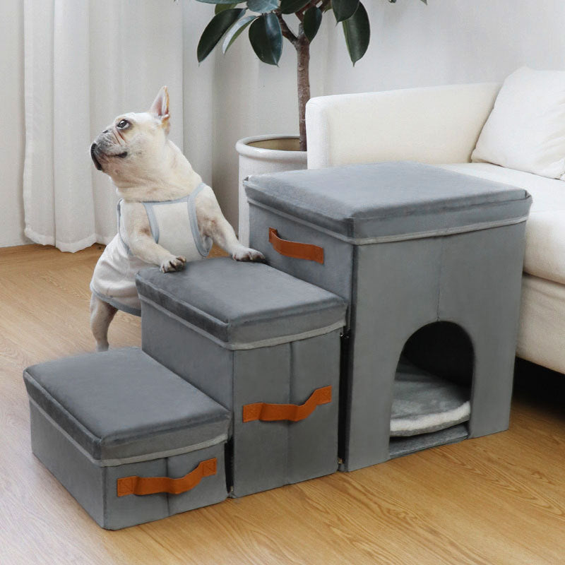 Foldable Pet Stairs With Hidden Storage Compartment