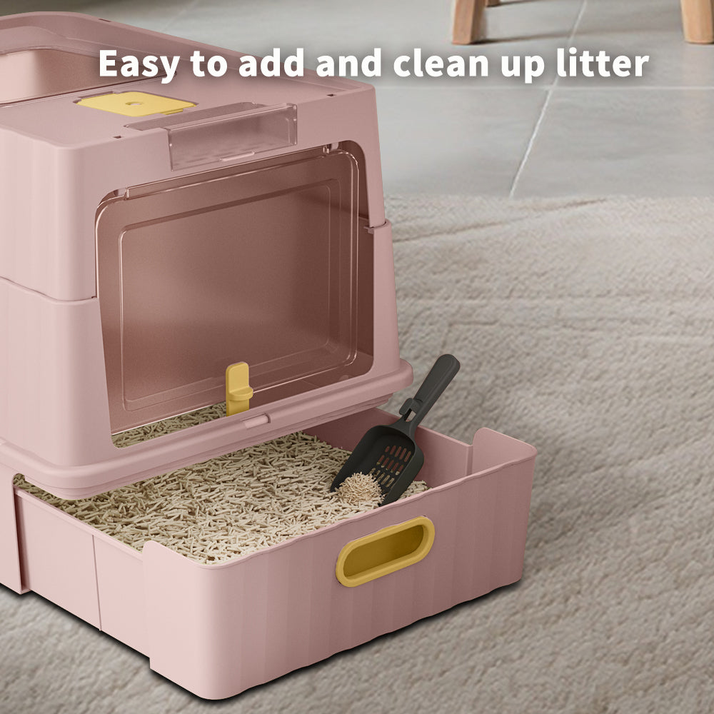 Fully Enclosed Top Entry Cat Litter Box With Scoop