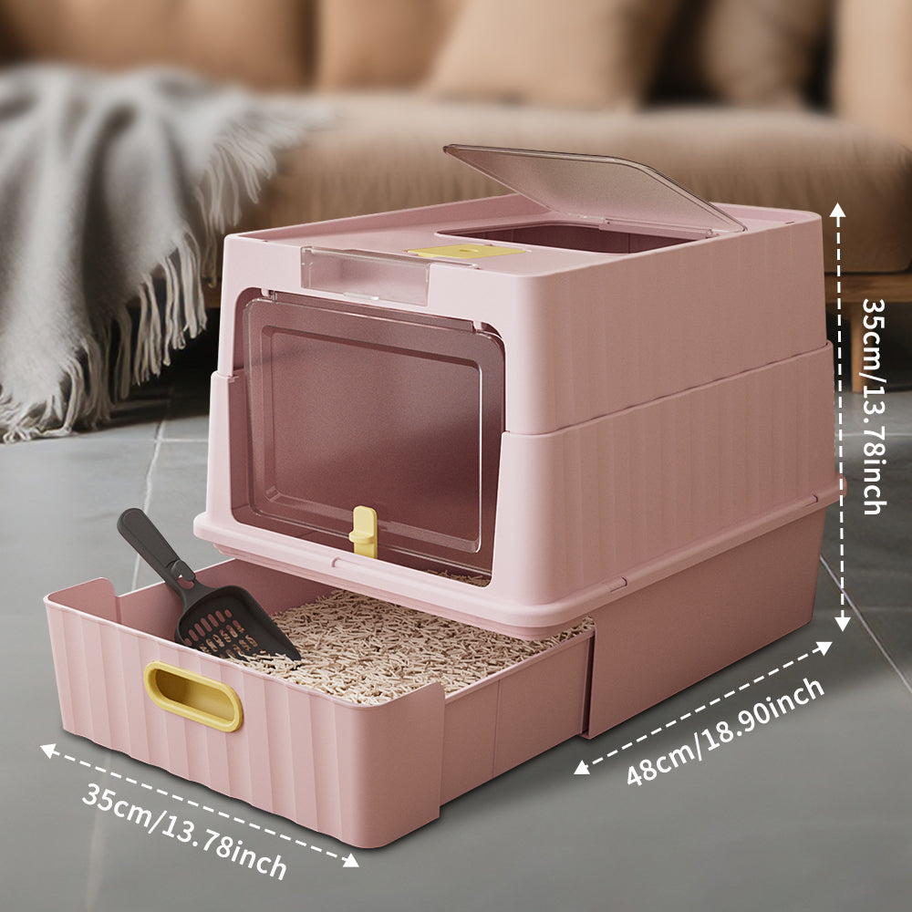 Fully Enclosed Top Entry Cat Litter Box With Scoop