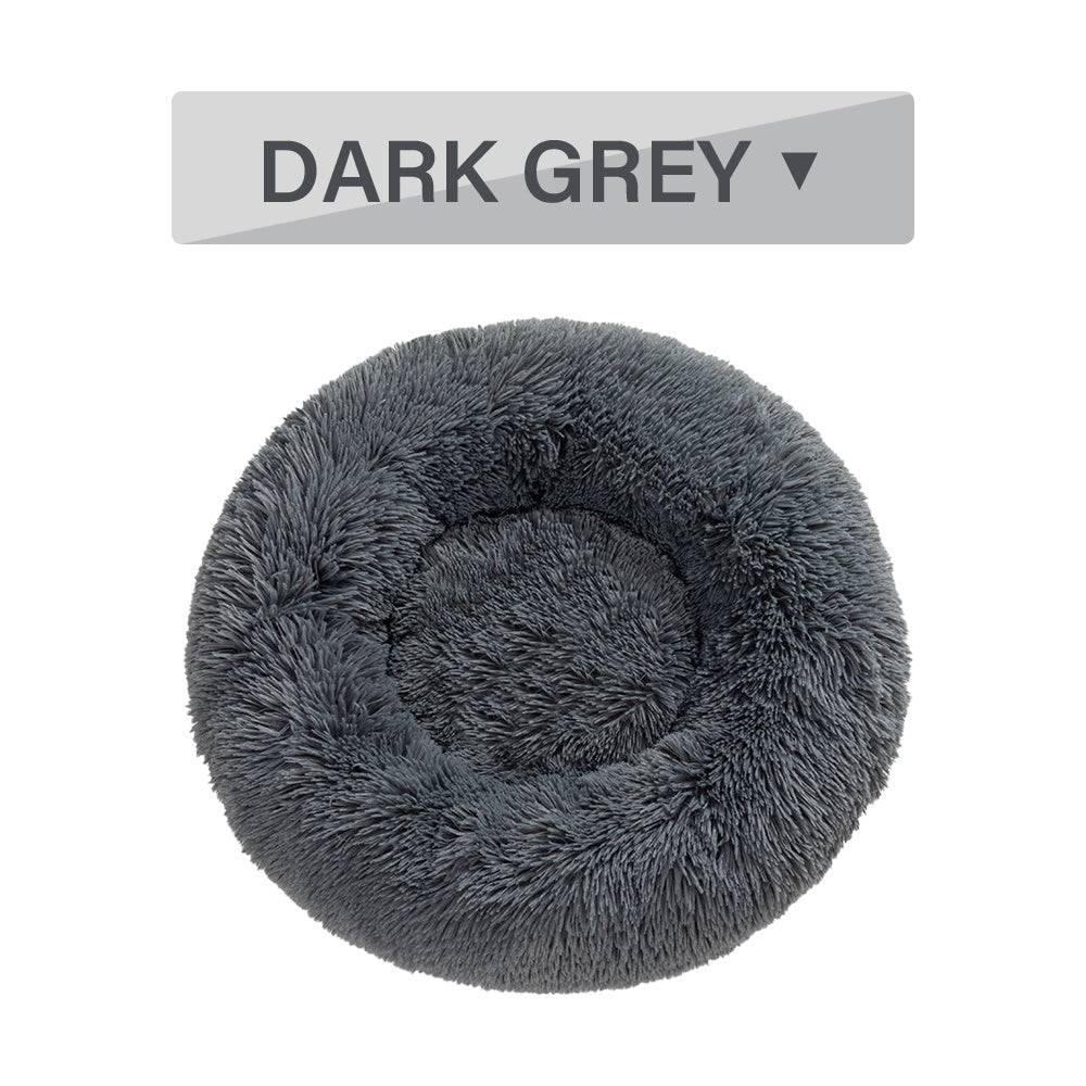 Fluffy Donut Calming Dog Bed Warm Plush Pet Cushion