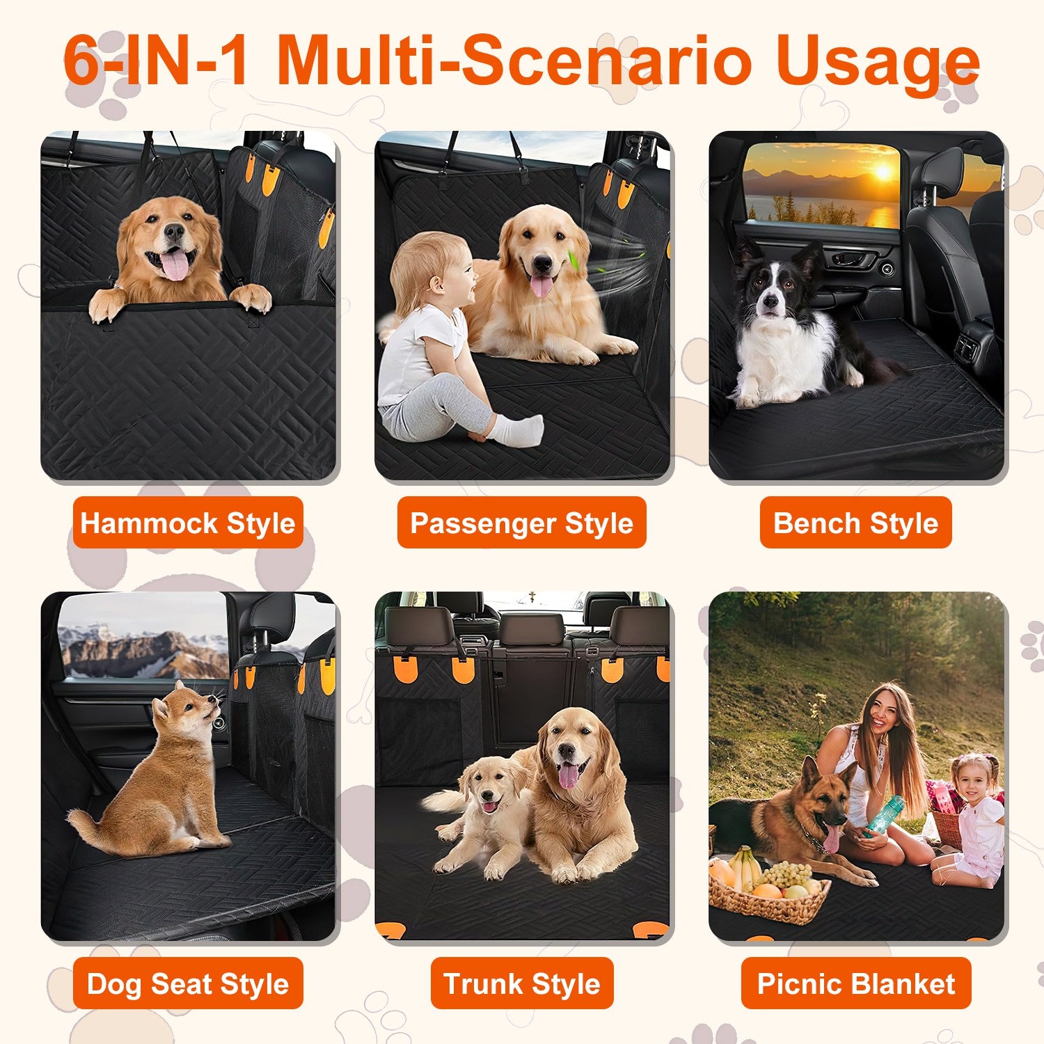 Waterproof Dog Car Back Seat Cover Hammock With Side Flaps