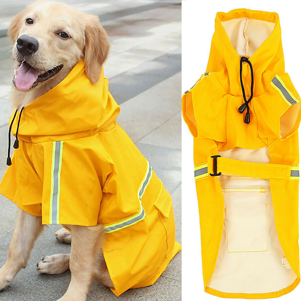 Waterproof Dog Raincoat With Hood And Reflective Safety Stripe