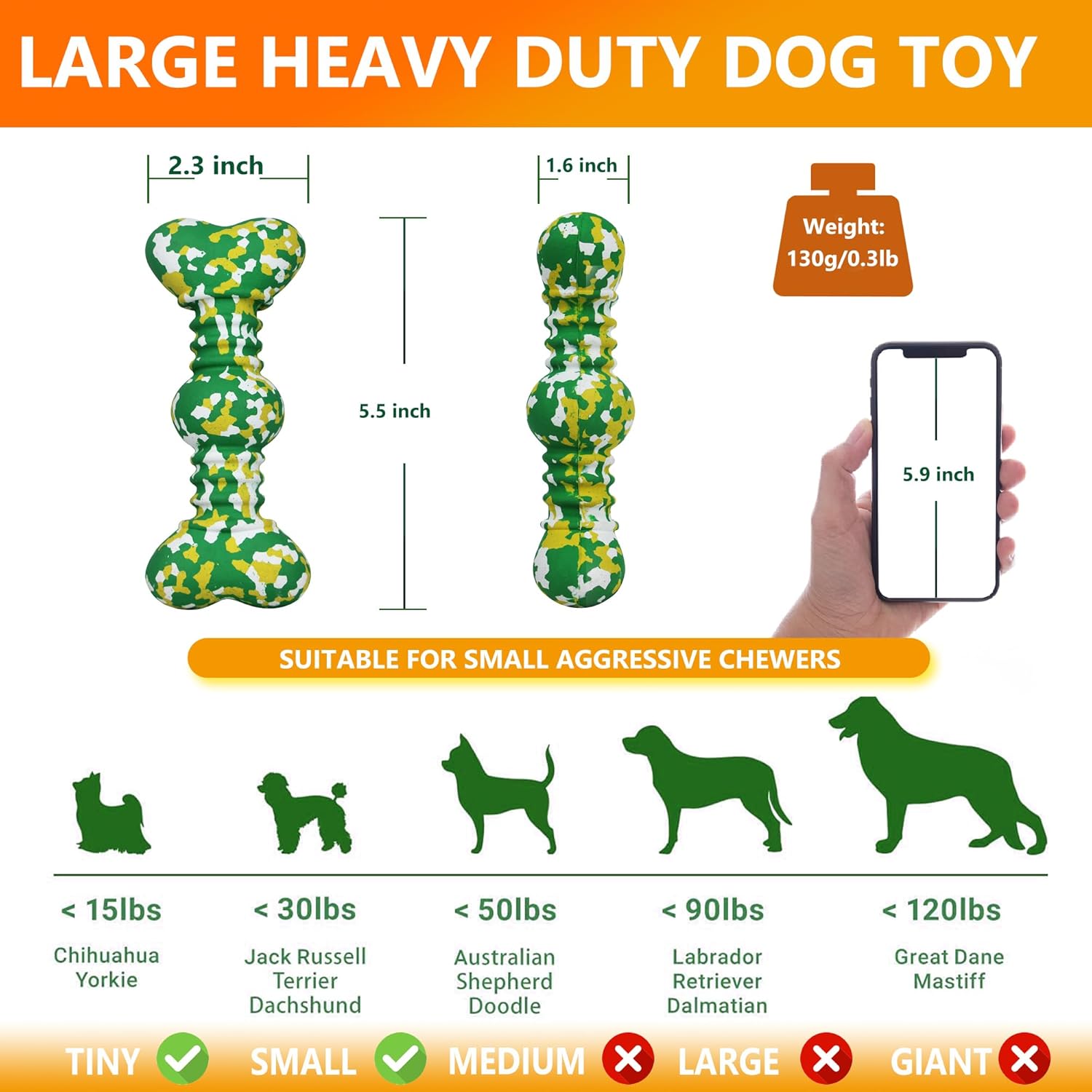 Indestructible Natural Rubber Bone Toy For Aggressive Chewers