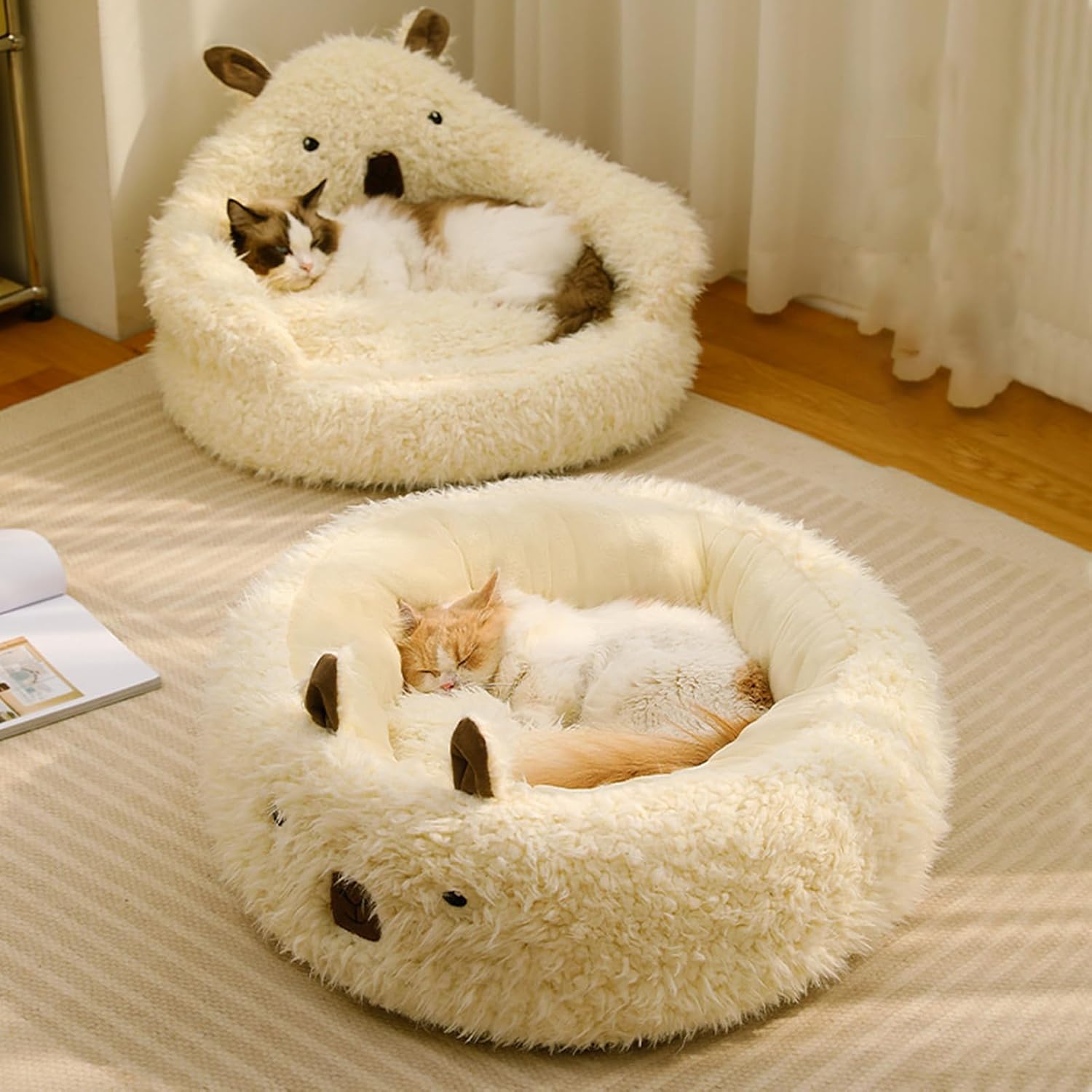 Calming Alpaca Pet Bed With Raised Edges For Dogs Cats