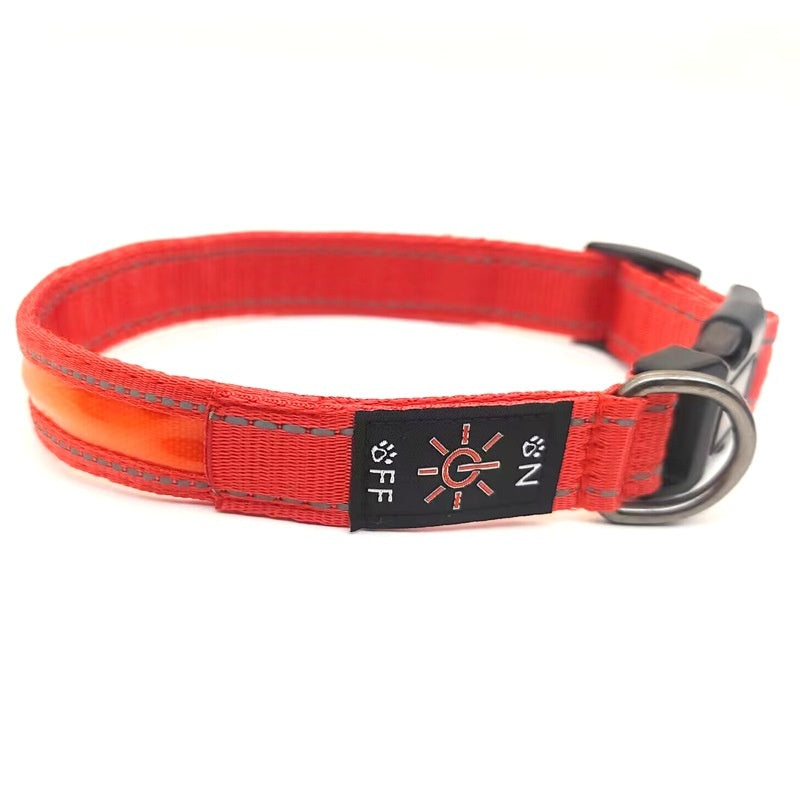 LED Glow Safety Dog Collar With Reflective Stripe