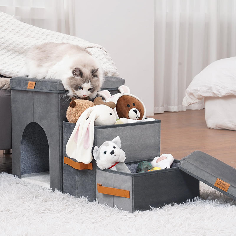 Foldable Pet Stairs With Hidden Storage Compartment