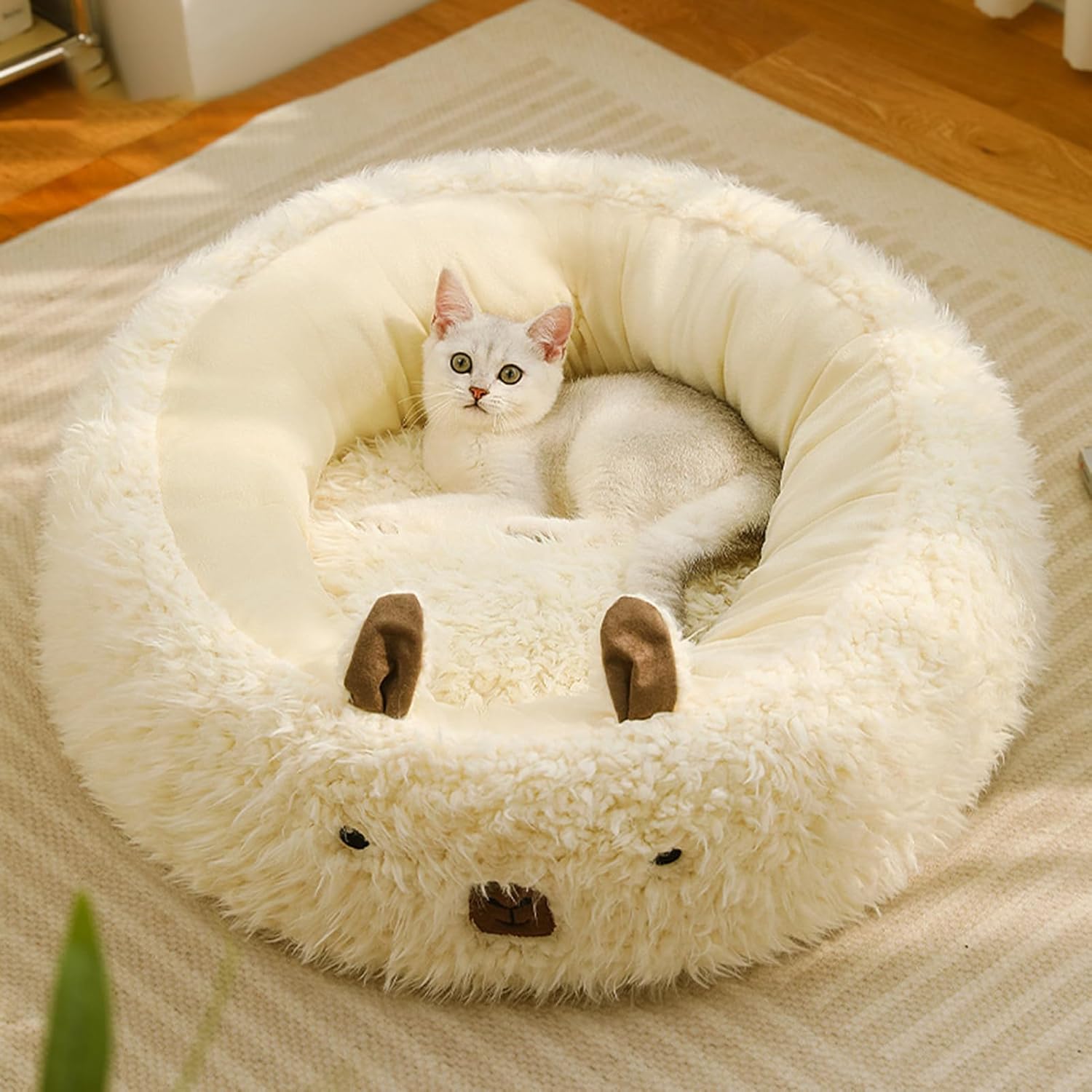 Calming Alpaca Pet Bed With Raised Edges For Dogs Cats