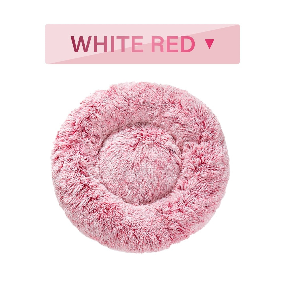 Fluffy Donut Calming Dog Bed Warm Plush Pet Cushion