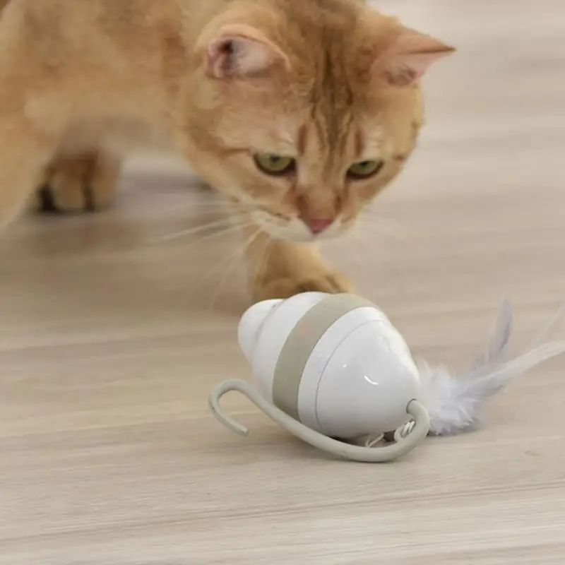 Automatic Rolling Mouse Cat Toy With Glowing Feathers