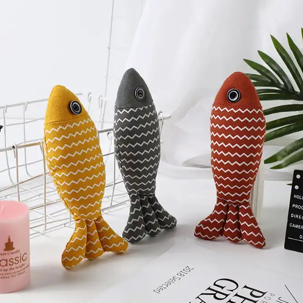 Burlap Catnip Fish Kicker Toys For Indoor Cats