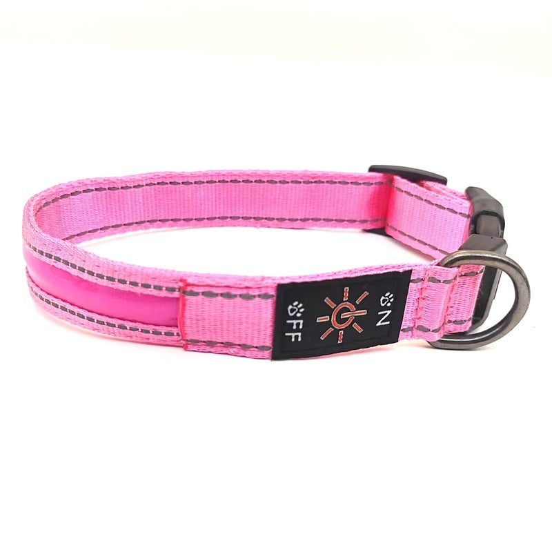 LED Glow Safety Dog Collar With Reflective Stripe
