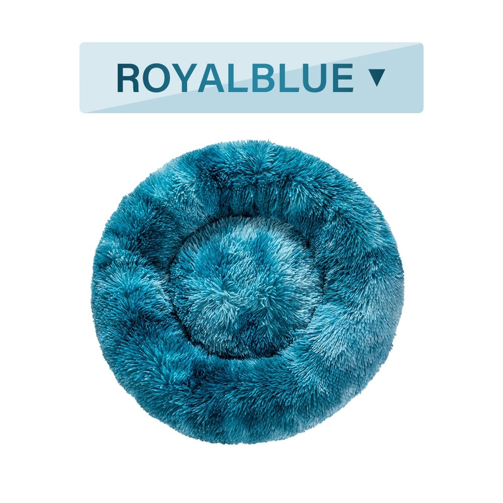 Fluffy Donut Calming Dog Bed Warm Plush Pet Cushion